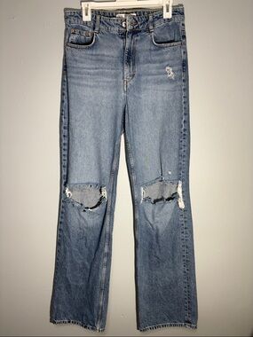 Zara Light Blue Distressed Wide-Leg Jeans size 8